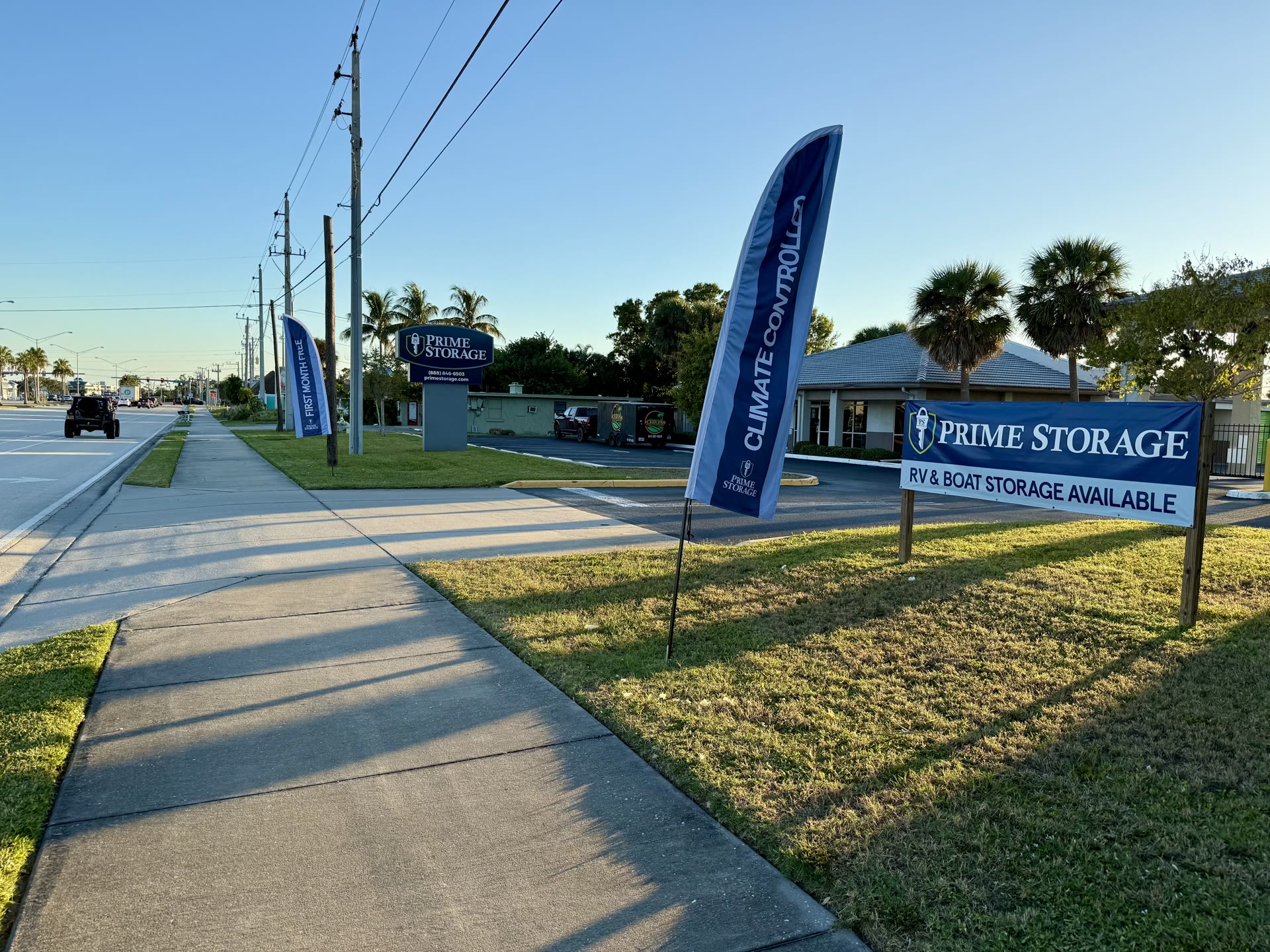 Commercial lawn mowing at Prime Storage property